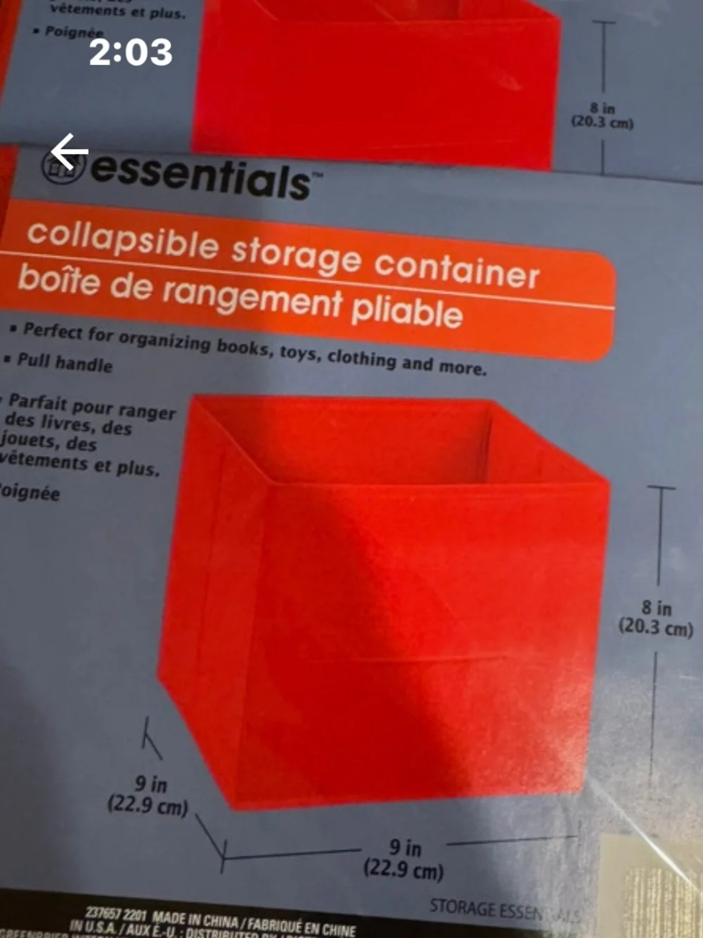 Lot of 4 NIP Essentials collapsible storage containers red 9x9x8 -pull handle
